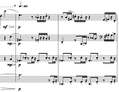 snapshot of score of Five Pieces for Saxophone Quartet